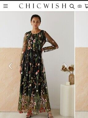 Chicwish Embroidered Mesh Maxi Dress
